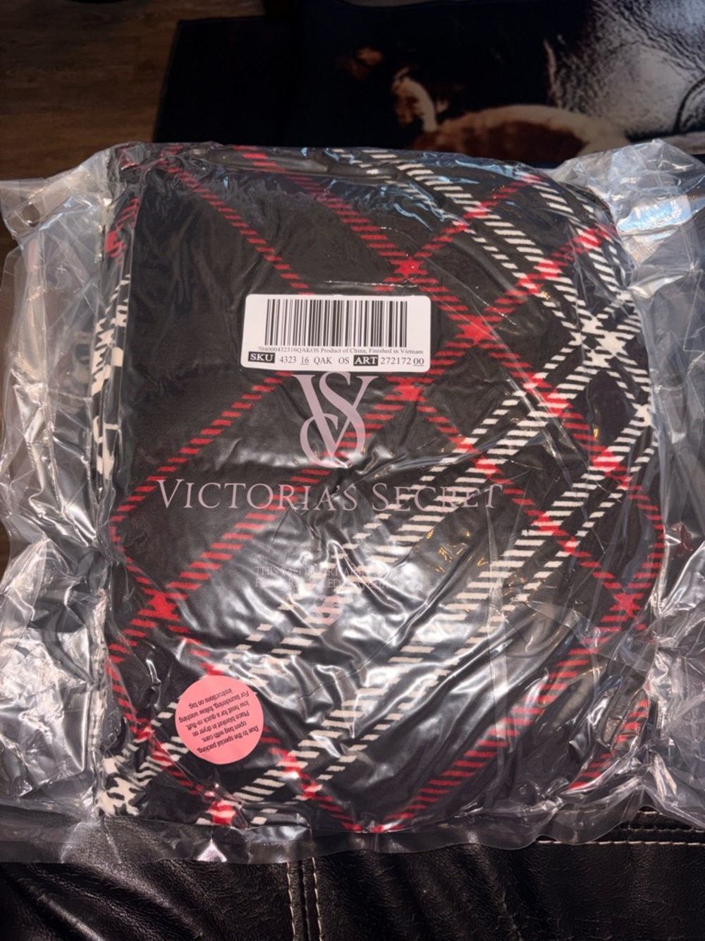 Victoria's Secret Black, Red, White Plaid Throw